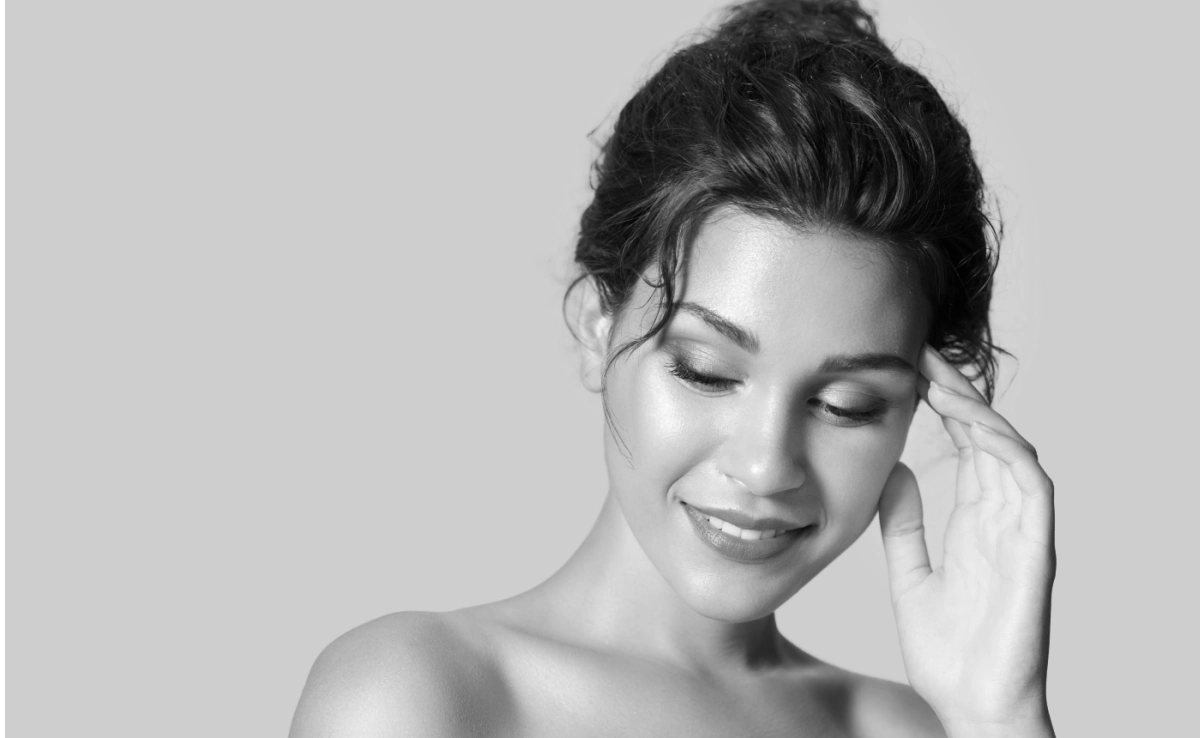 Youthful woman with smooth, perfect, moisturized, wrinkle-free skin.